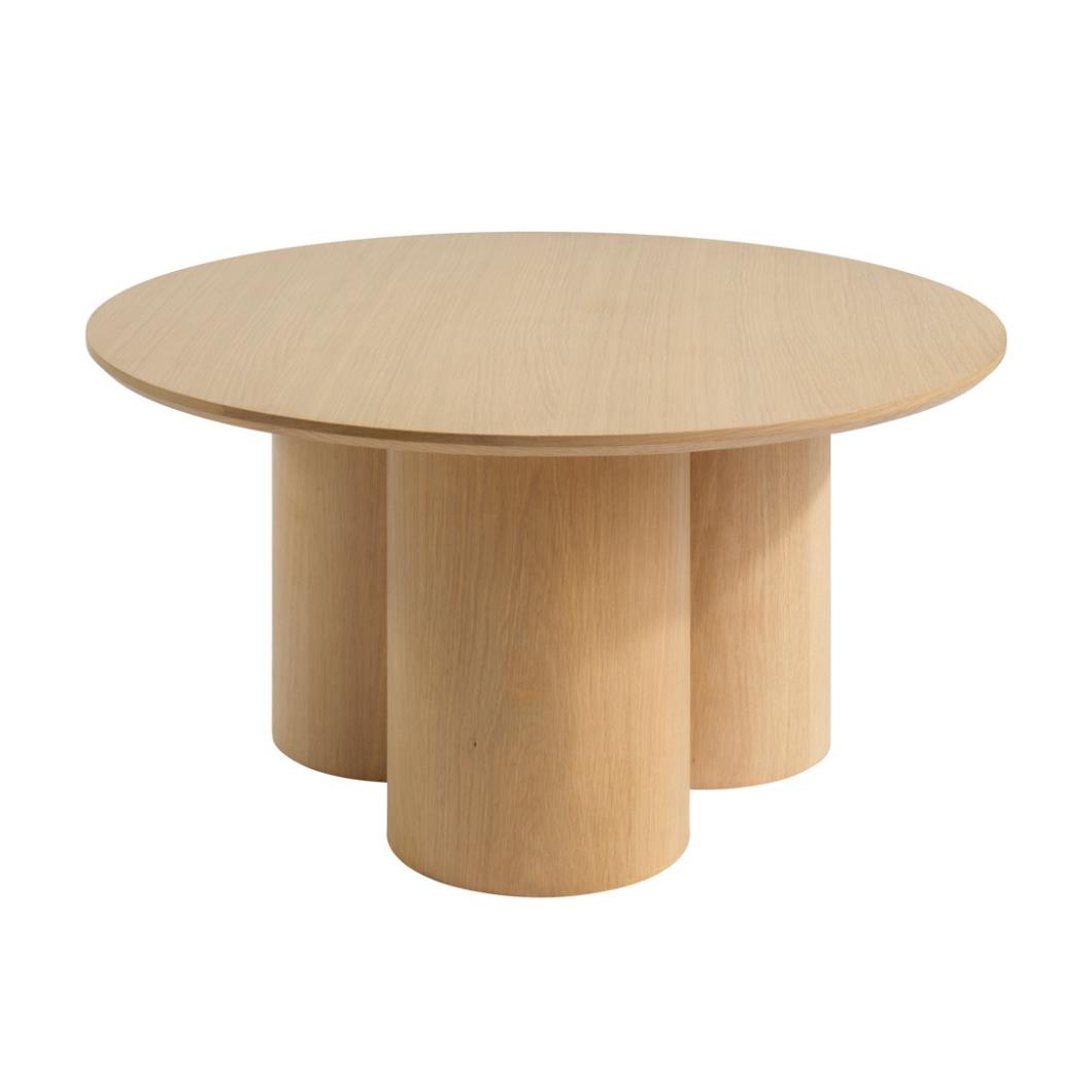Sphere Blonde Coffee Table - Wood Grain Round Top - Curved Cylindrical Base - 80 x 40cm