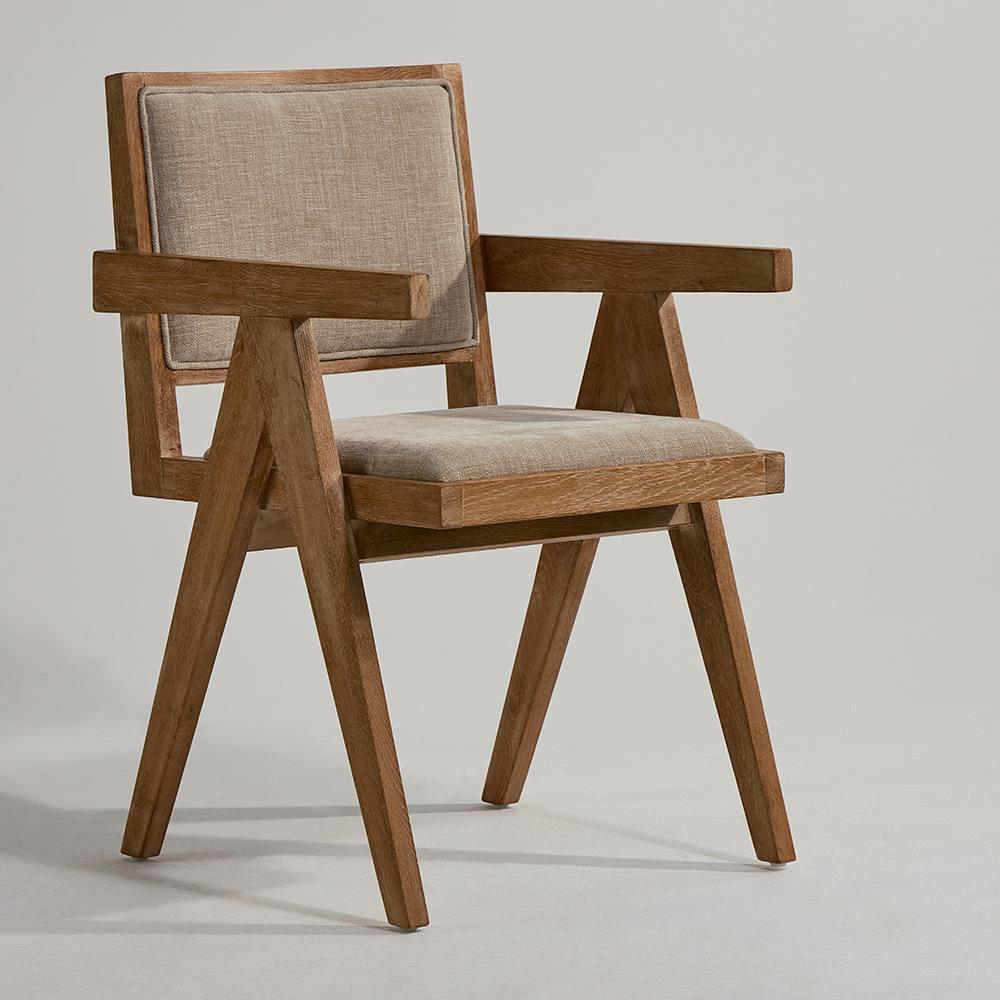 Adagio Dining Chair - Linen Seat and Backrest - Brushed Brown Oak Frame