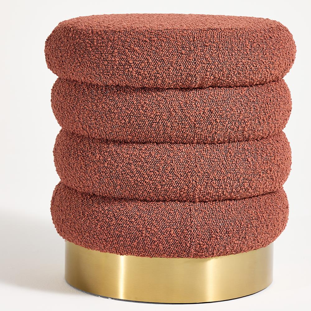 Eden Round Pouffe - Rust Boucle Pouf Seat - Gold Metal Base