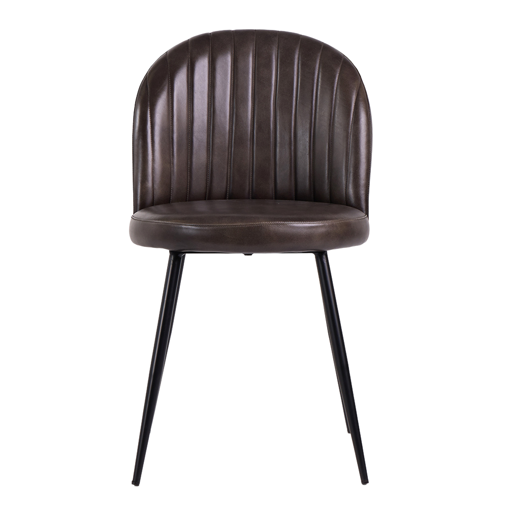 Ducie Dining Chair - Grey Leather Seat - Black Base