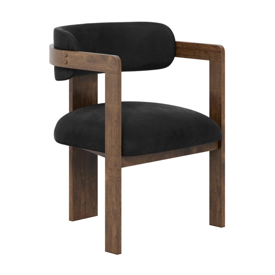 OTI MAI Dining Chair - Black Padded Velvet Seat - Solid Walnut Cut-Out Curved Frame