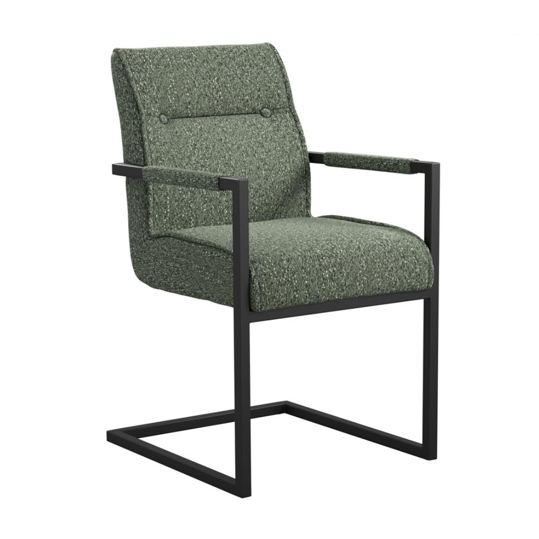 Harlow Dining Chair - Desert Saga Fabric Seat - Armchair Cantilever Metal Frame - Set of 2