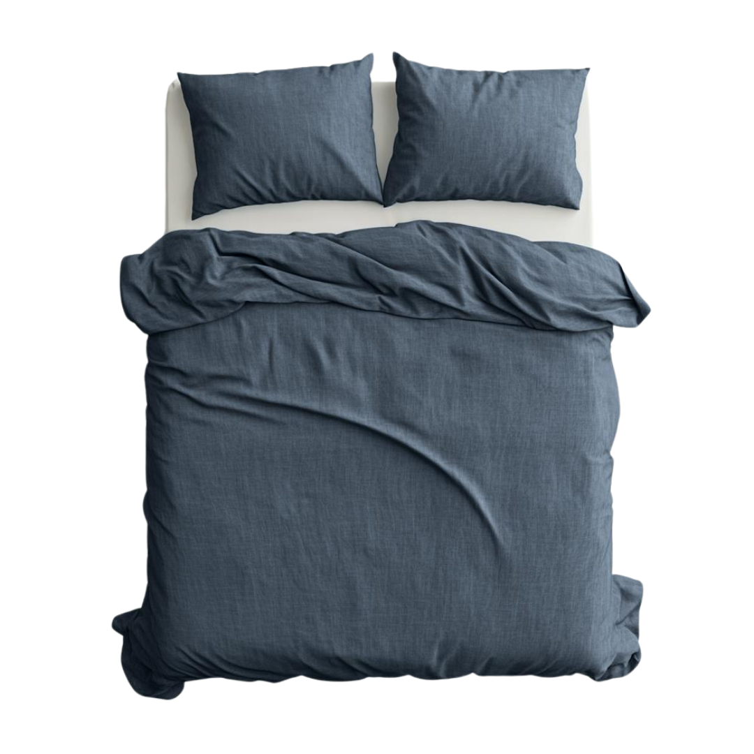 Duvet Cover & Pillowcase Set - Denim Blue - Washed Cotton - Double