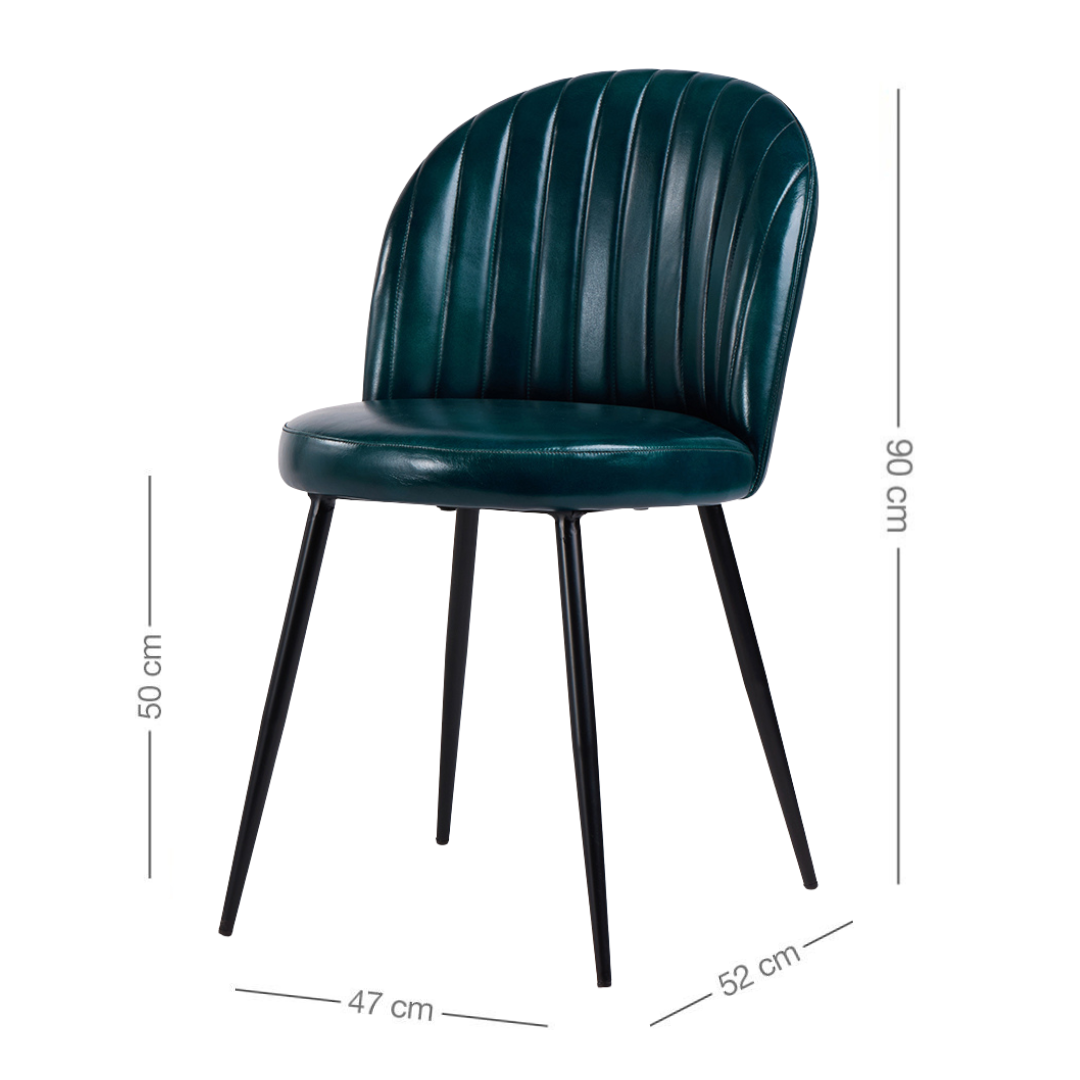 Ducie Dining Chair - Teal Blue Leather Seat - Black Base