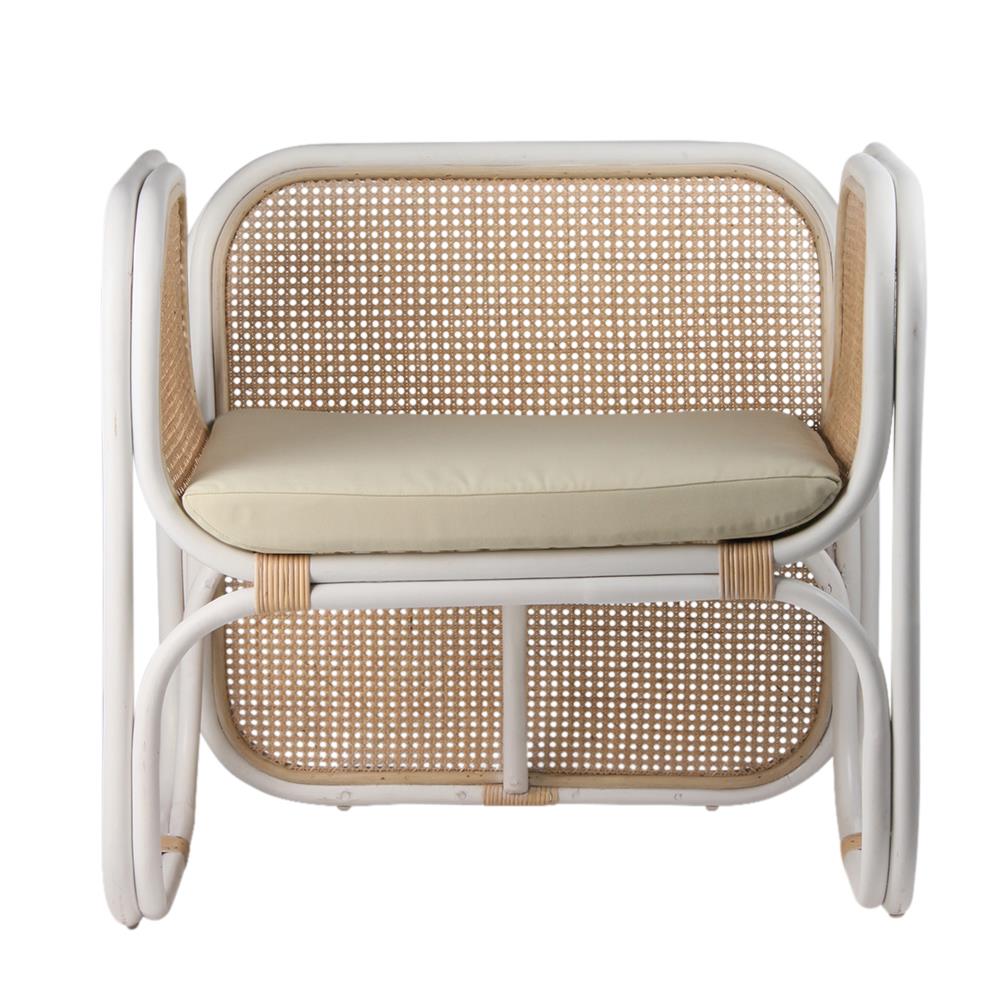 Bermuda Large Armchair - Cushioned Seat - White & Natural Cain Rattan Frame