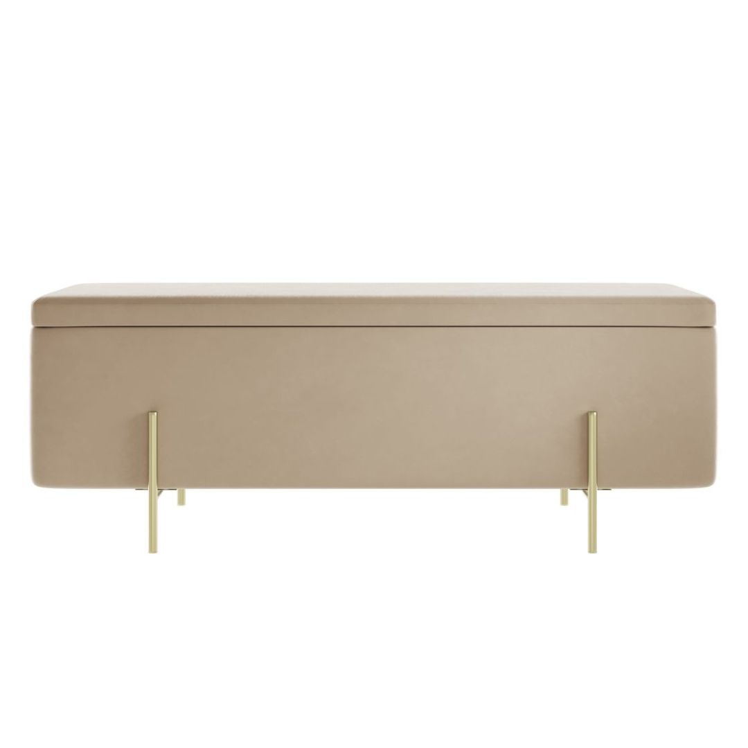 Layla Ottoman - Plush Beige Velvet Storage Bench Seat - Brushed Gold Base - 116cm