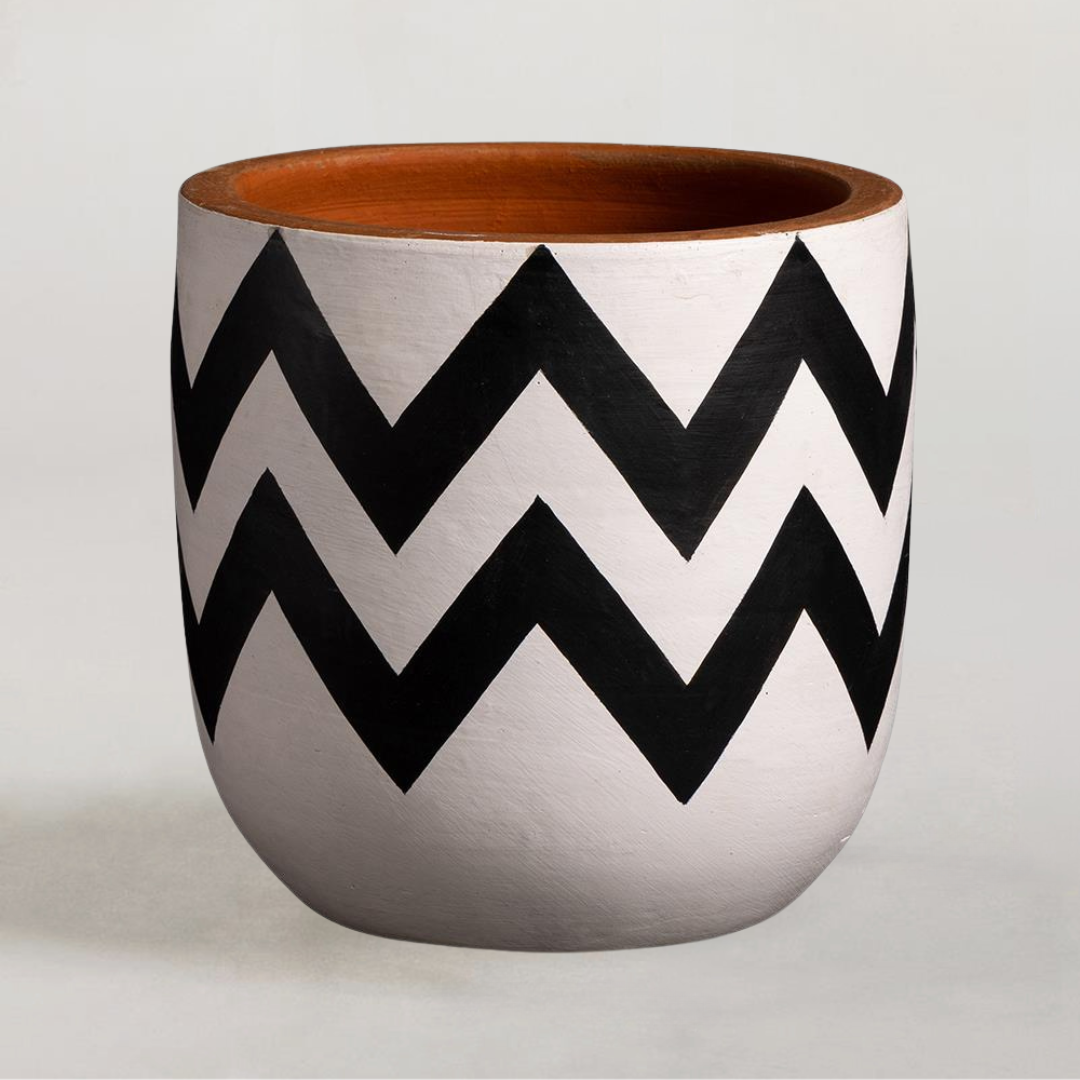 Mozambique Plant Pot - Double Zig-Zag Clay Planter - 15cm
