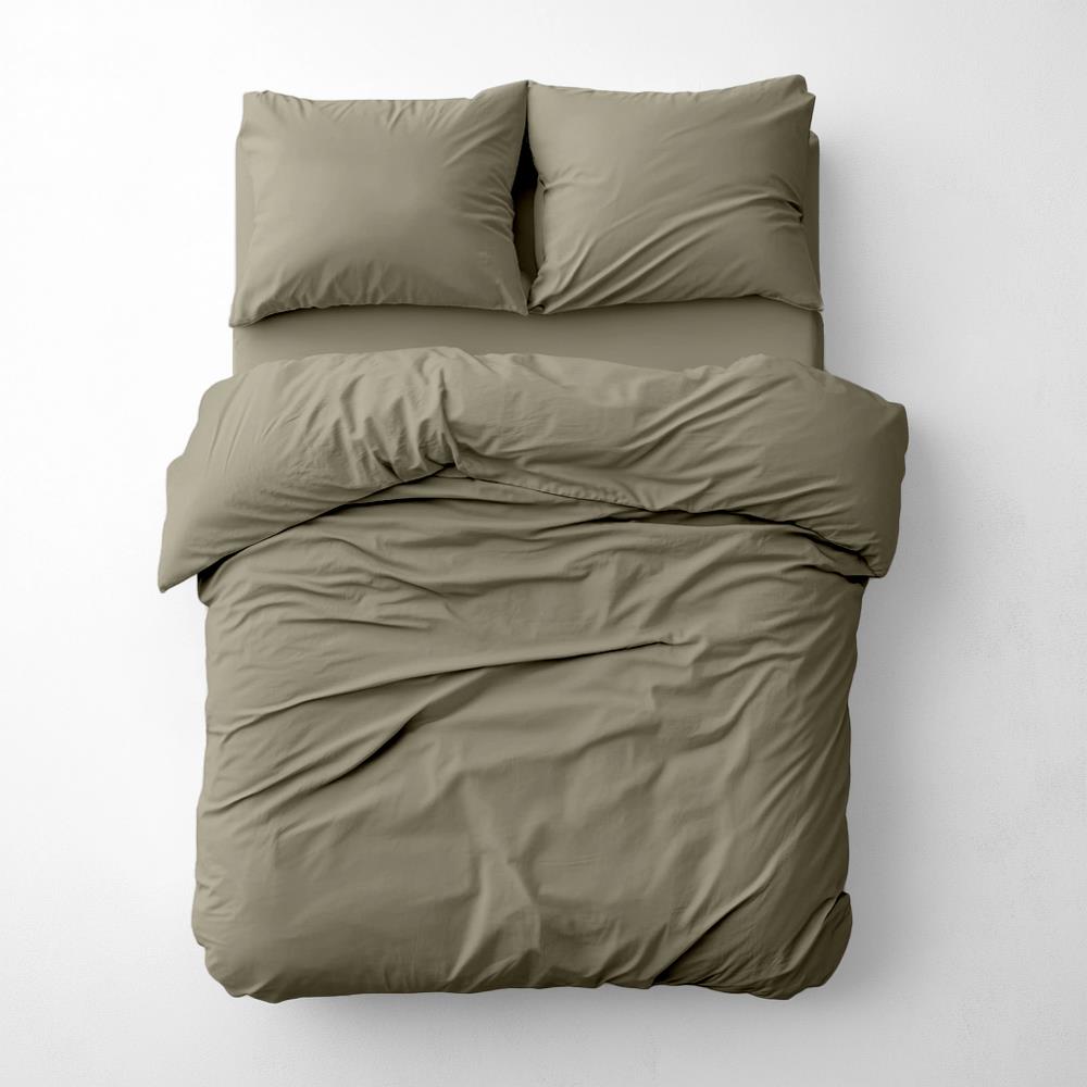 One Thirty Five Moss Green Washed Cotton King Duvet Cover & Pillowcase Set