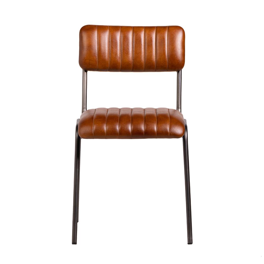 Diner Dining Chair - Tan Leather Seat - Natural Grey Metal Frame
