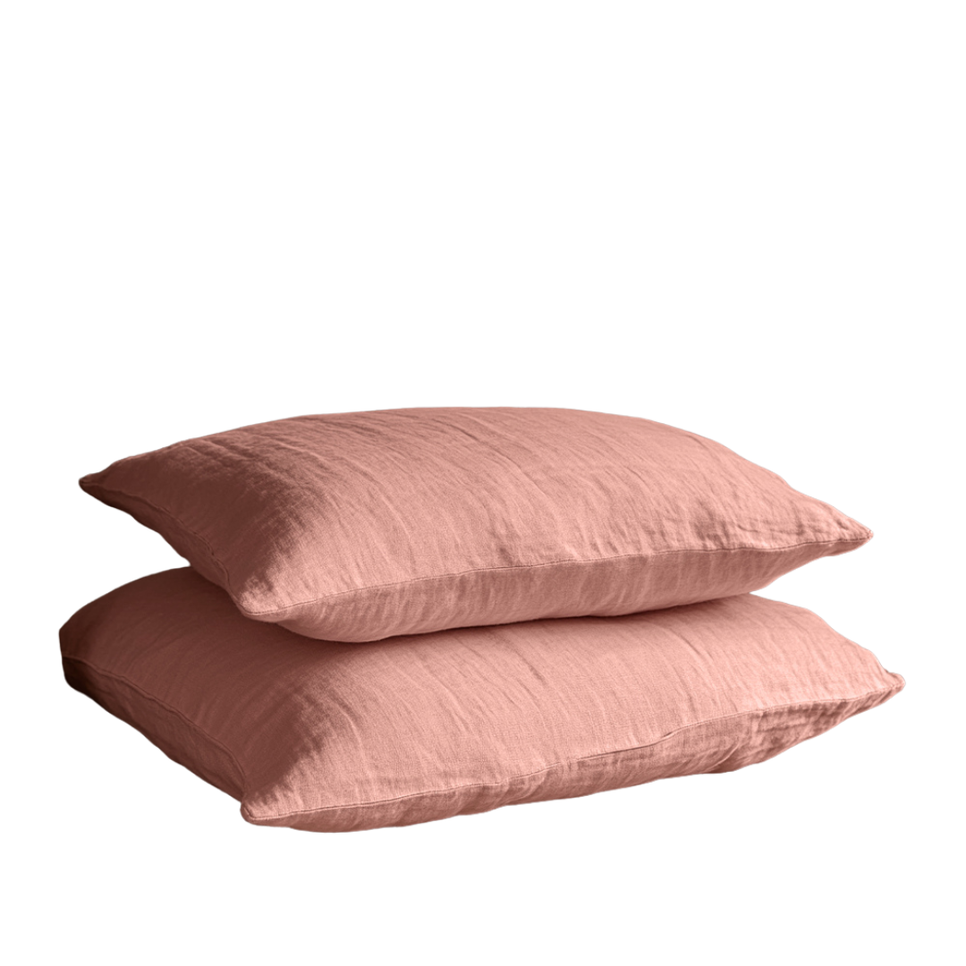 Pair of Pillowcases - Terracotta - Washed Cotton Standard Pillow Case - 50 x 75cm