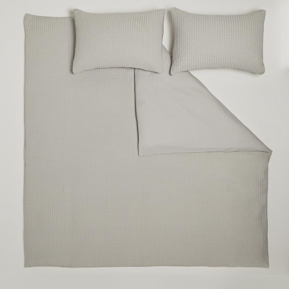 One Thirty Five - Single Duvet Cover and Pillowcase Set - Waffle Cotton - Light Grey