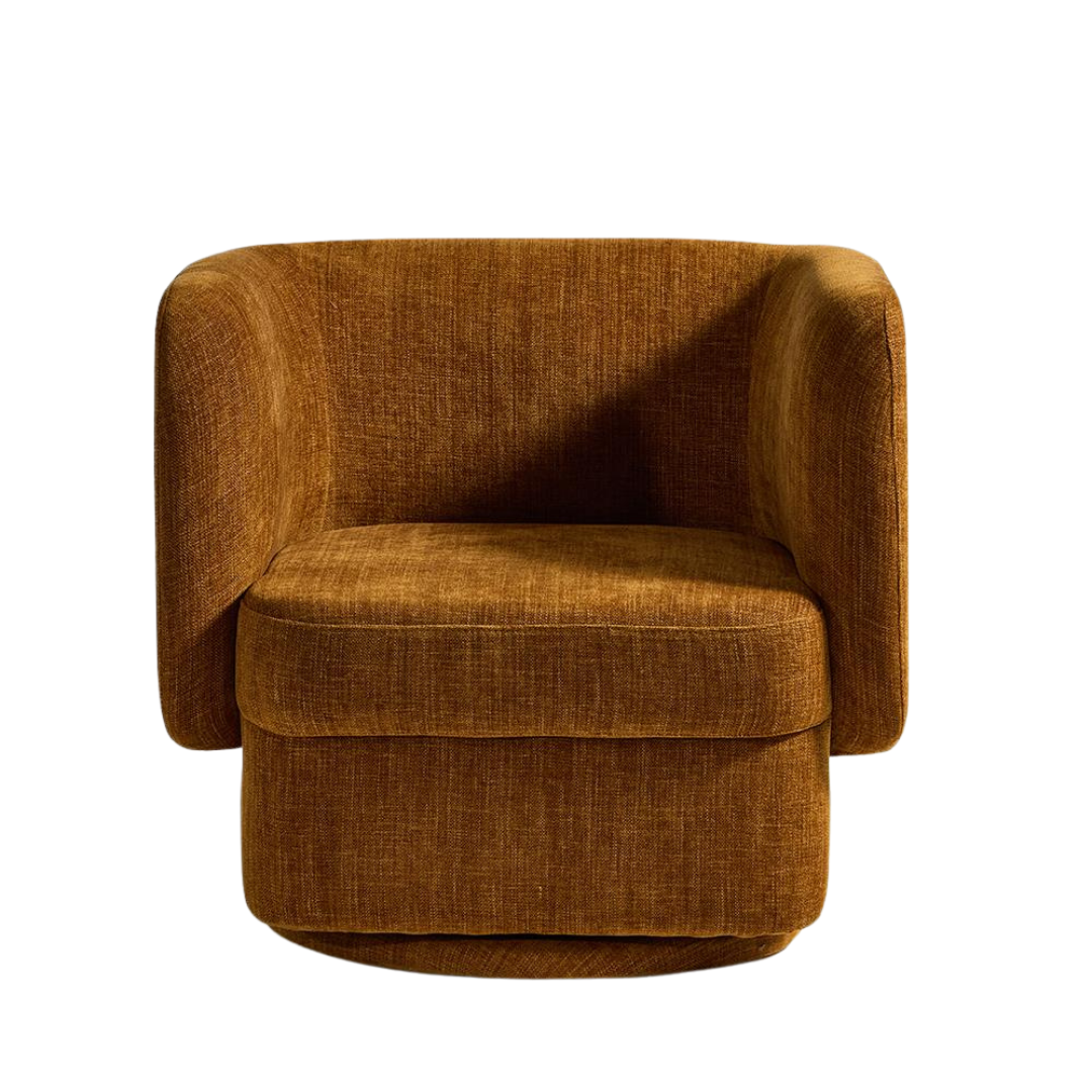 Sacramento Armchair - Swivel Seat - Fully Upholstered Orange and Brown Fabric