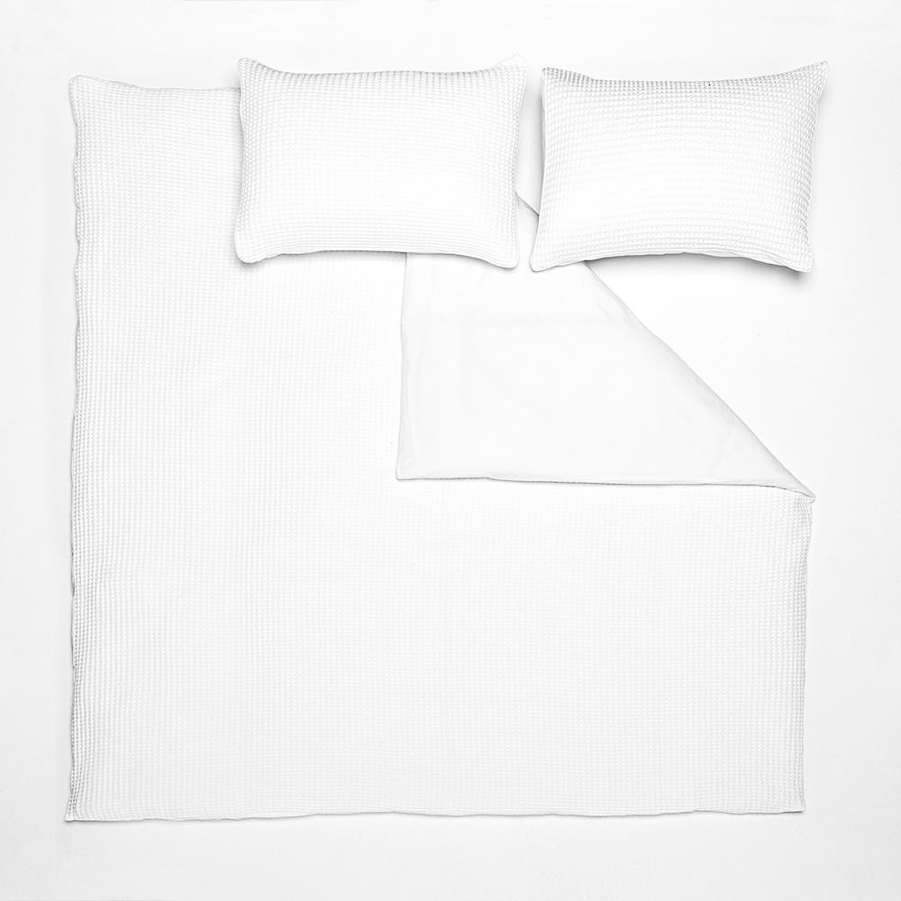 Duvet Cover & Pillowcase Set - White - Cotton Waffle Design - Double