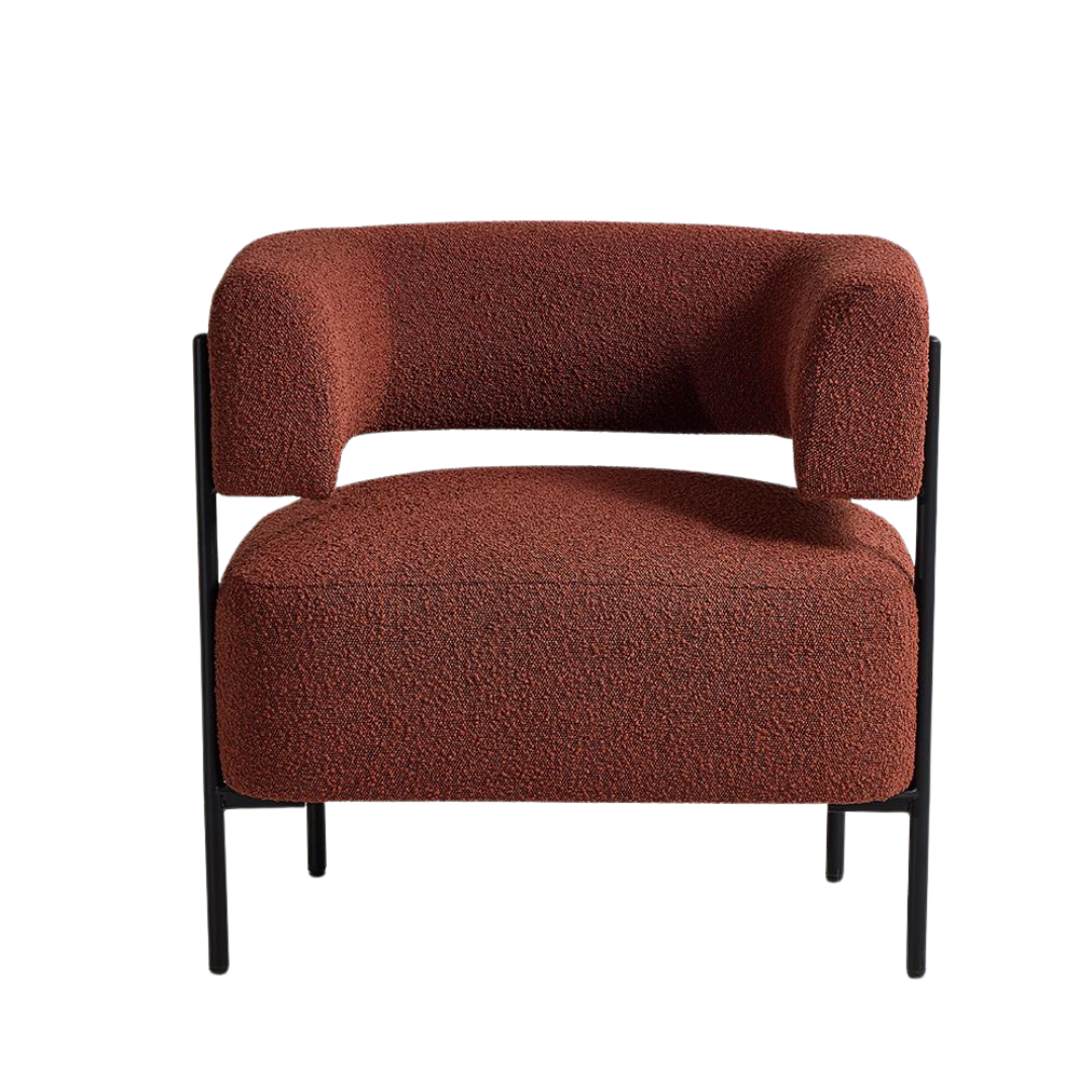 Cheam Occasional Armchair - Rust Boucle Seat - Black Curved Metal Frame