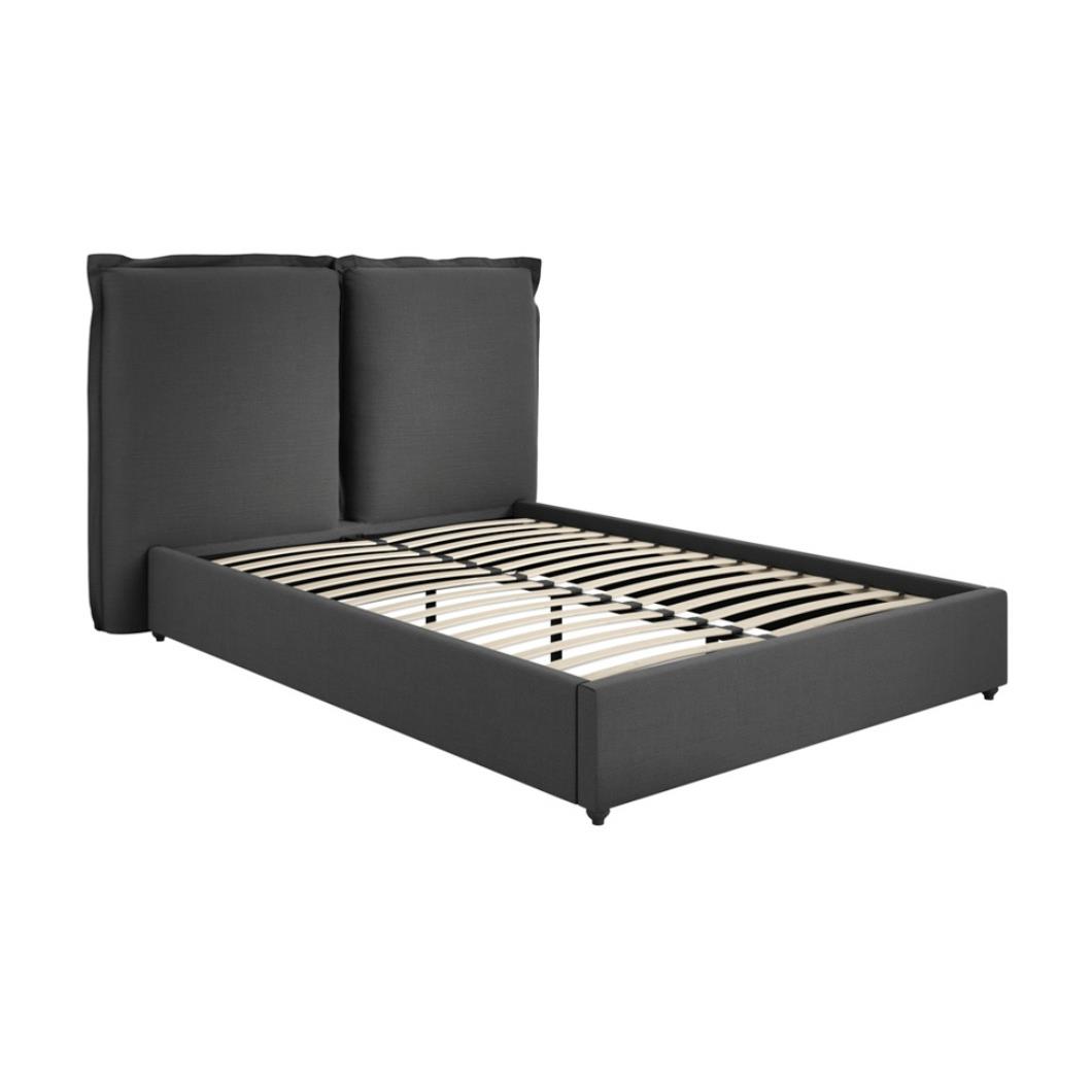 Oasis Super King Bed Frame - Deep Grey Linen Blend Fabric - Padded Headboard