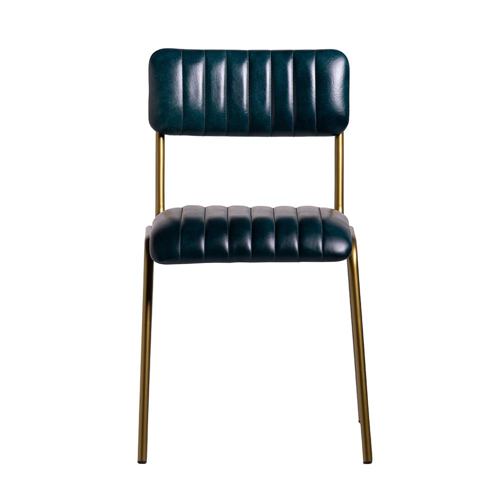 Diner Dining Chair - Teal Blue Real Leather - Antique Brass Frame