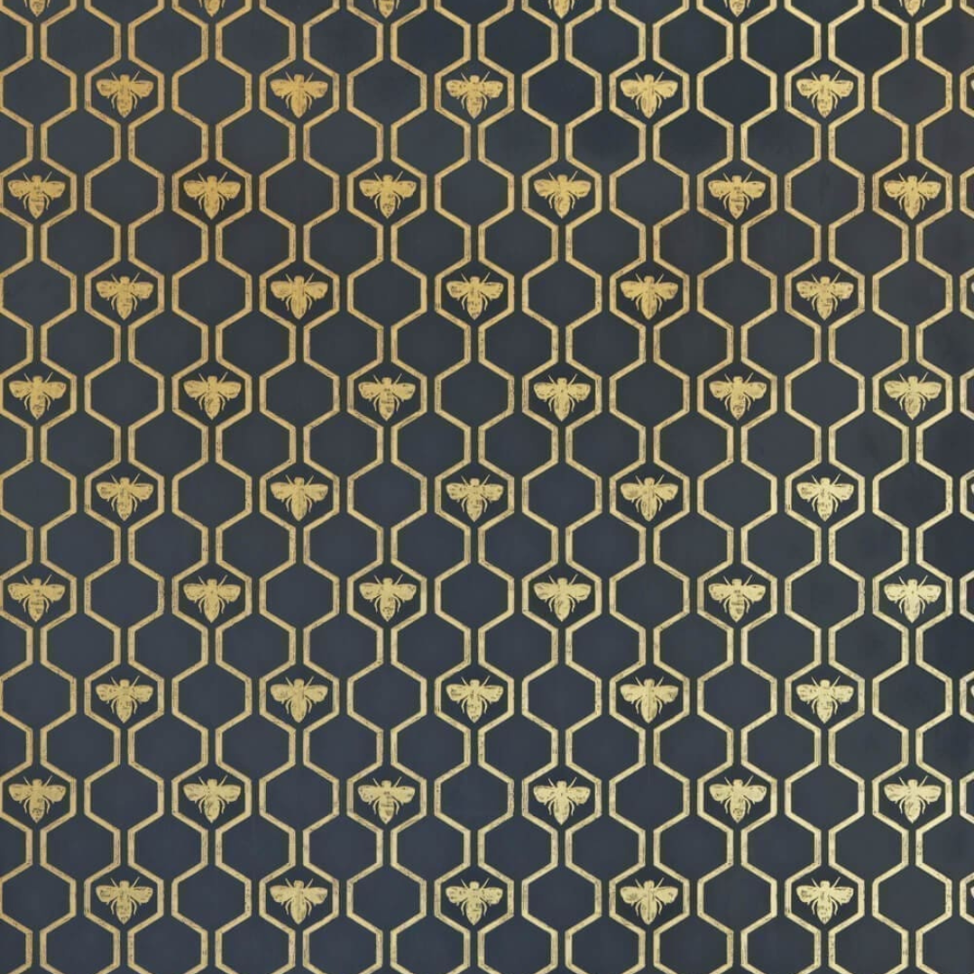 Barneby Gates Wallpaper - Honey Bees - Charcoal & Gold