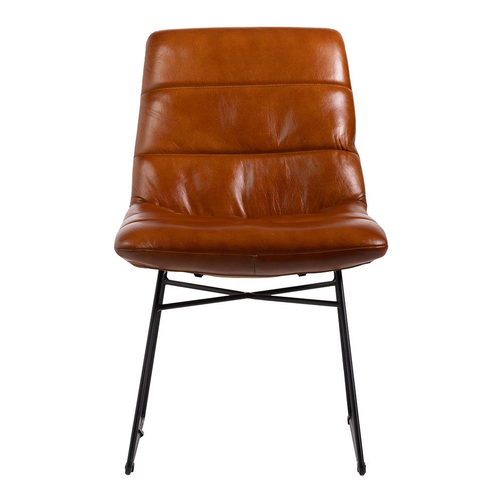 Didsbury Dining Chair - Tan Real Leather Lounge Seat - Black Frame