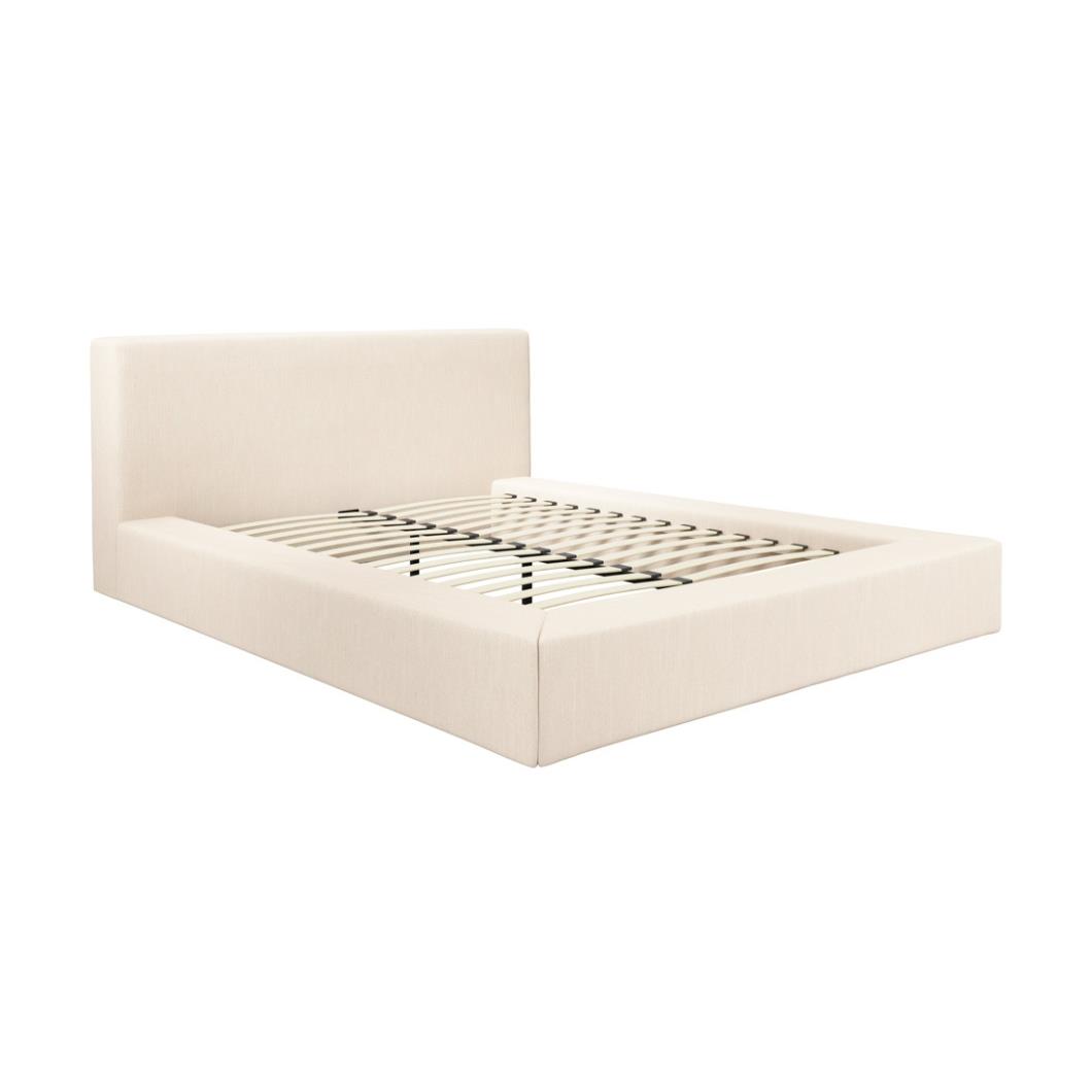 Serenity Double Bed Frame - White Clay Fabric - Low-Profile Extra-Wide Base