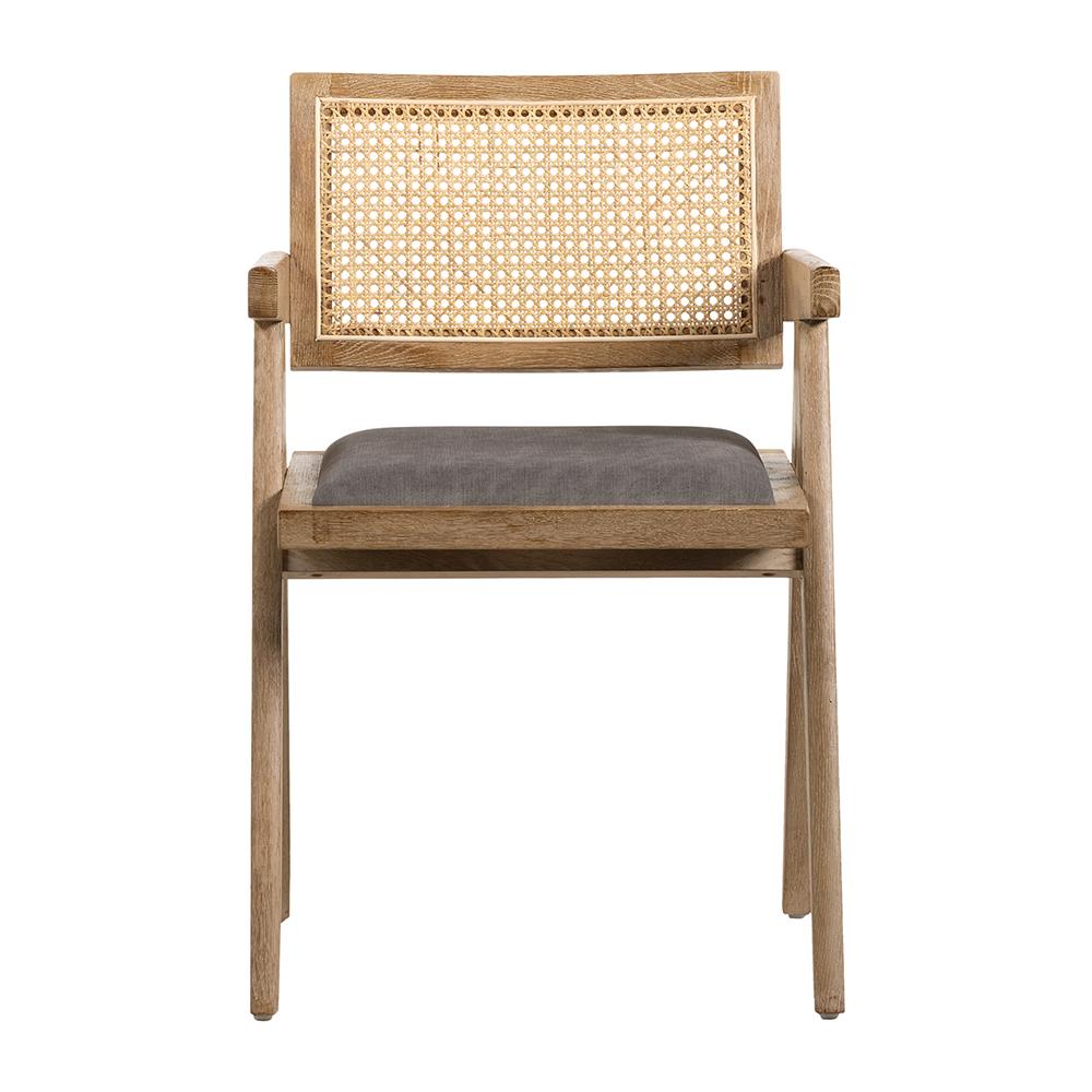 Adagio Inspired Dining Chair - Grey Fabric Seat & Cane Backrest - American Oak Frame