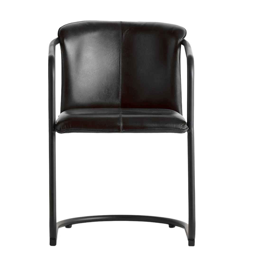Deansgate Dining Chair - Black Real Leather Seat - Black Base