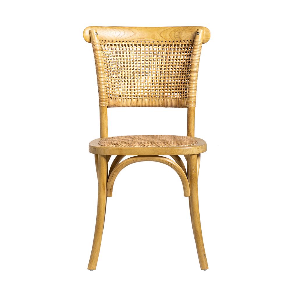French Dining Chair - Rattan Wicker Seat - Honey Elm Frame