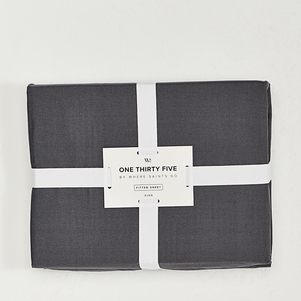 One Thirty Five - Fitted Bed Sheet - 200 TC Cotton - King - Dark Grey