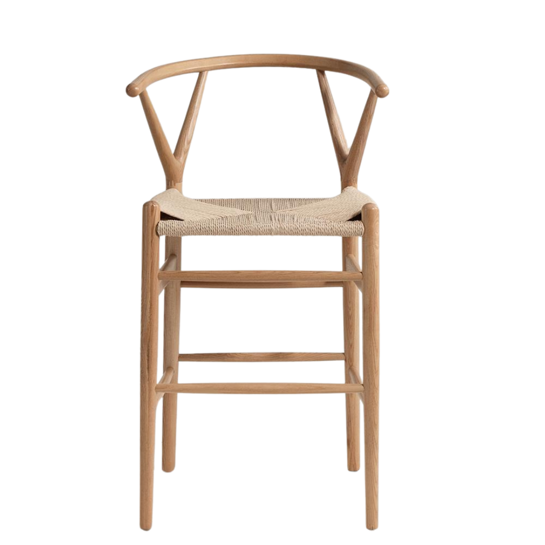 Wish Mid-Century Bar Stool - Natural Ash Frame - Natural Seat - 66cm