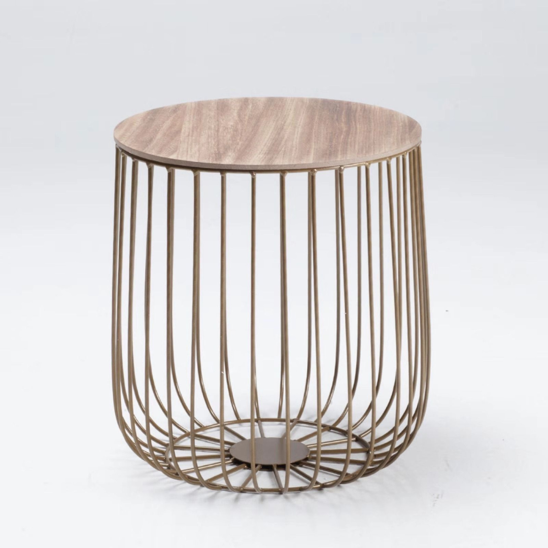 Liv Side Table - Oak Removable Top - Cage Gold Metal Frame - 39 x 42cm