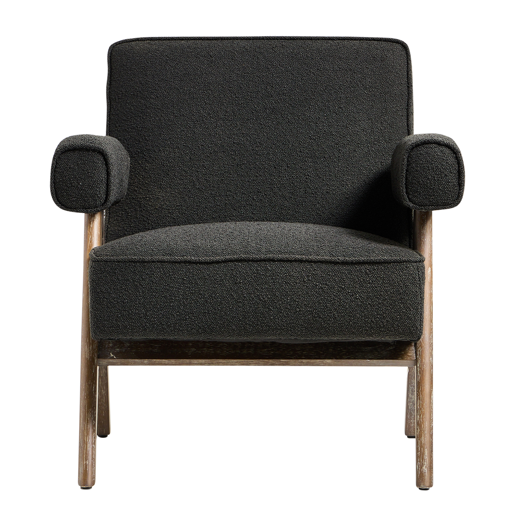 Lorenzo Accent Armchair - Charcoal Boucle Fabric Seat - Brushed Wood Frame