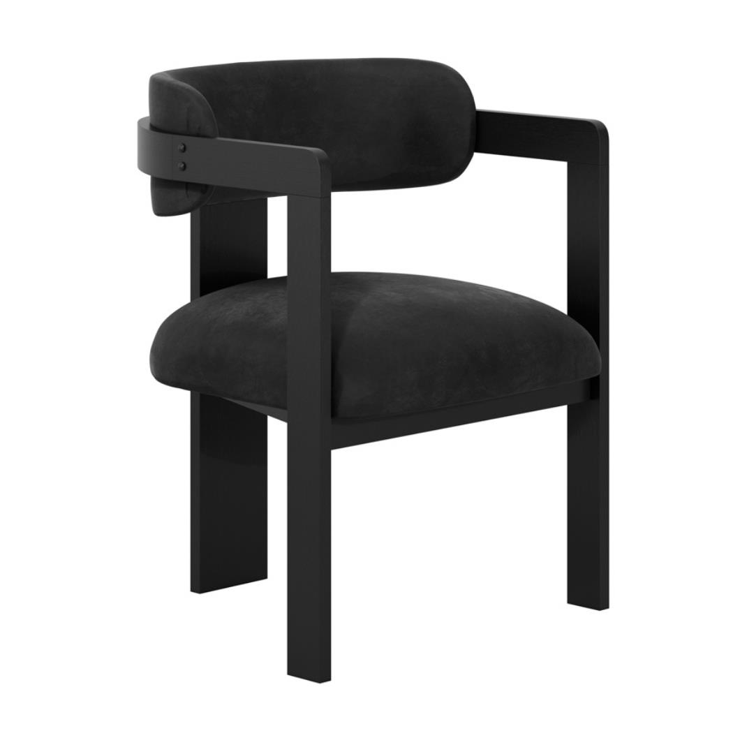 OTI MAI Dining Chair - Black Padded Velvet Seat - Solid Black Cut-Out Curved Frame
