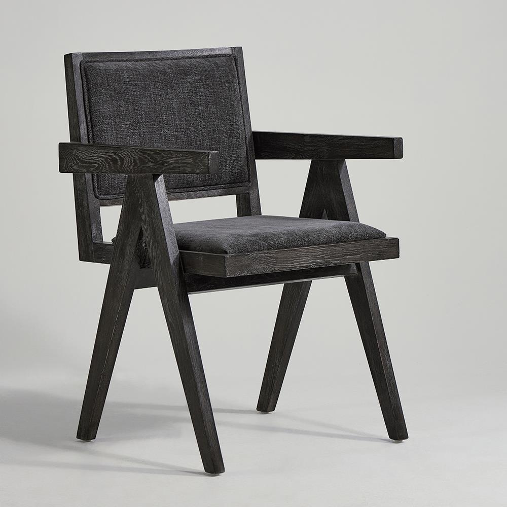 Adagio Dining Chair - Grey Fabric Seat and Backrest - Brushed Black Oak Frame