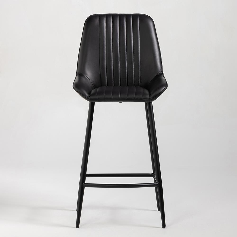 Brooklyn Bar Stool - Black Leather Seat - Black Metal Base - 75 cm