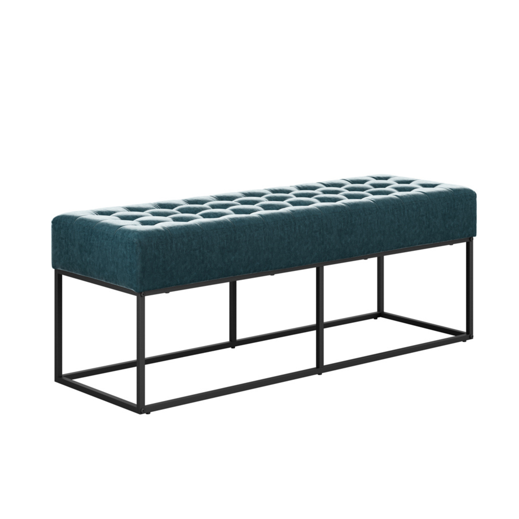 Maverick Ottoman - Teal Blue Chenille Bench Seat - Black Metal Base - 120cm