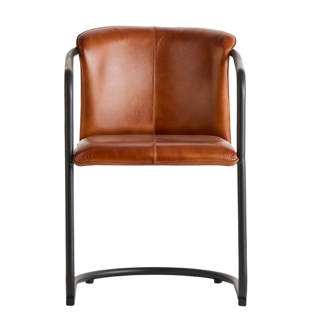 Deansgate Dining Chair - Tan Real Leather Seat - Black Base