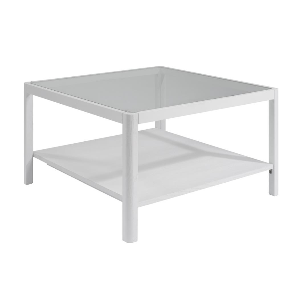 Oakley Coffee Table - Glass Square Top - White Wood Grain Frame - 80 x 45cm