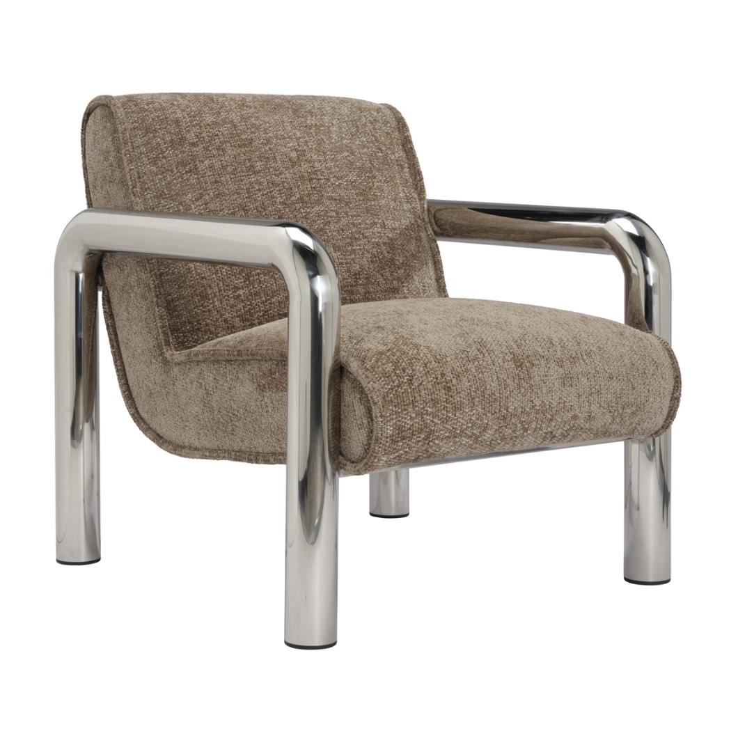 OTI Haider Armchair - Light Brown Textured Seat - Chrome Accent Frame