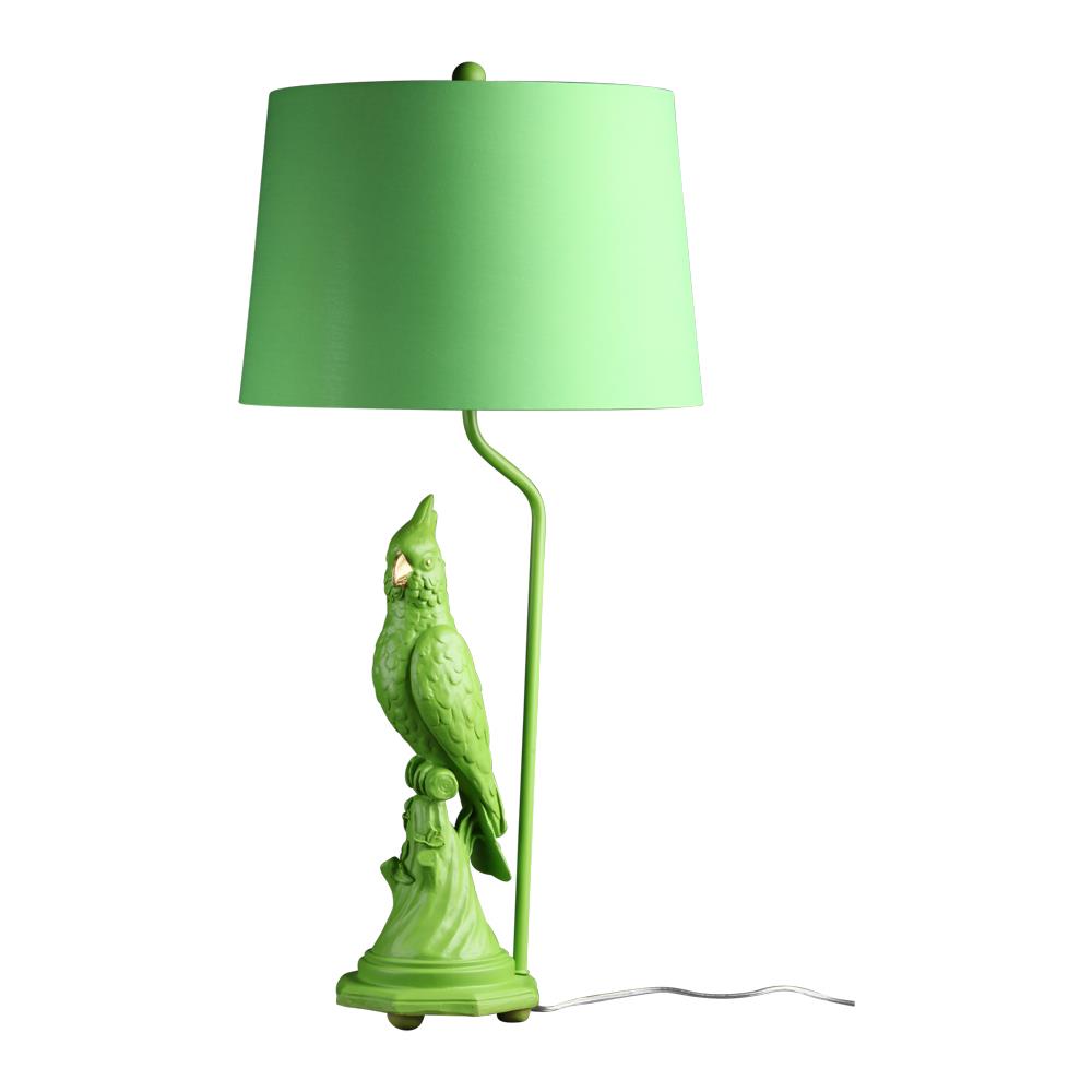 Parrot Table Lamp - Metallic Light Shade - Green Resin Base - 76cm
