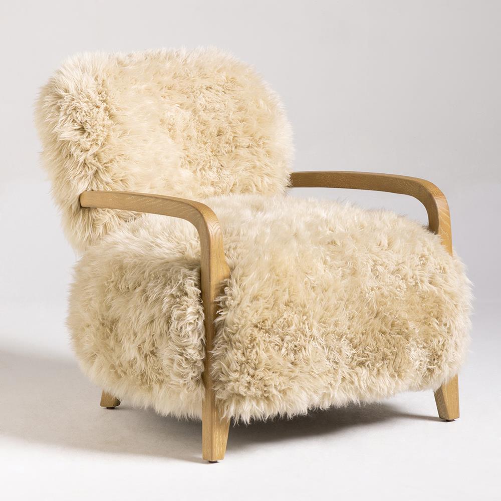 Eskimo Accent Chair - Long Real Sheepskin Fur - Natural - Solid Oak Frame