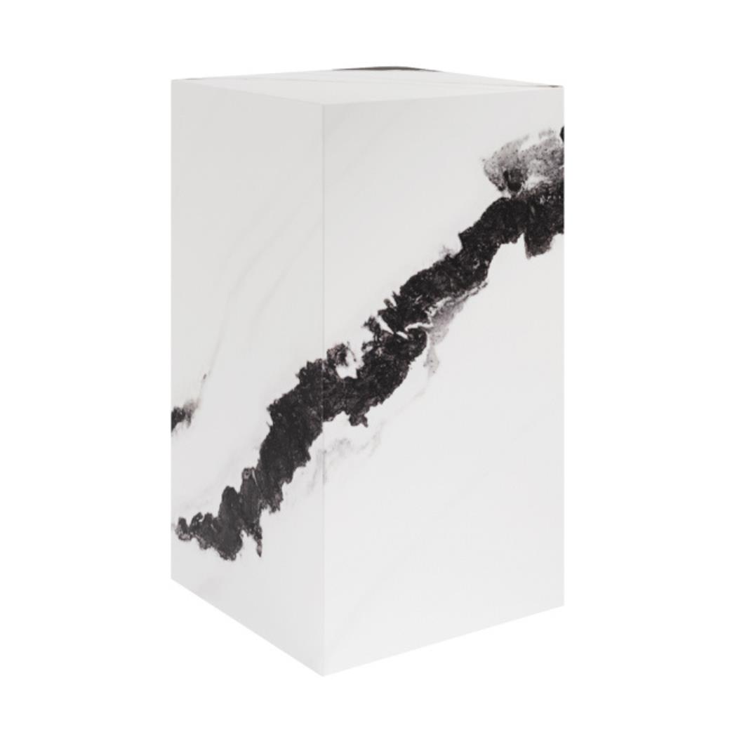 OTI Sur Small Pedestal Table - Panda Marble Effect - Square Sculptural Design
