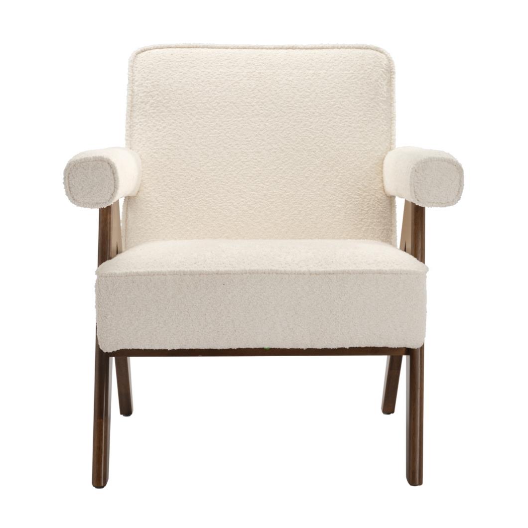 Lorenzo Accent Armchair - Snow Cream Fabric Seat - Wood Frame