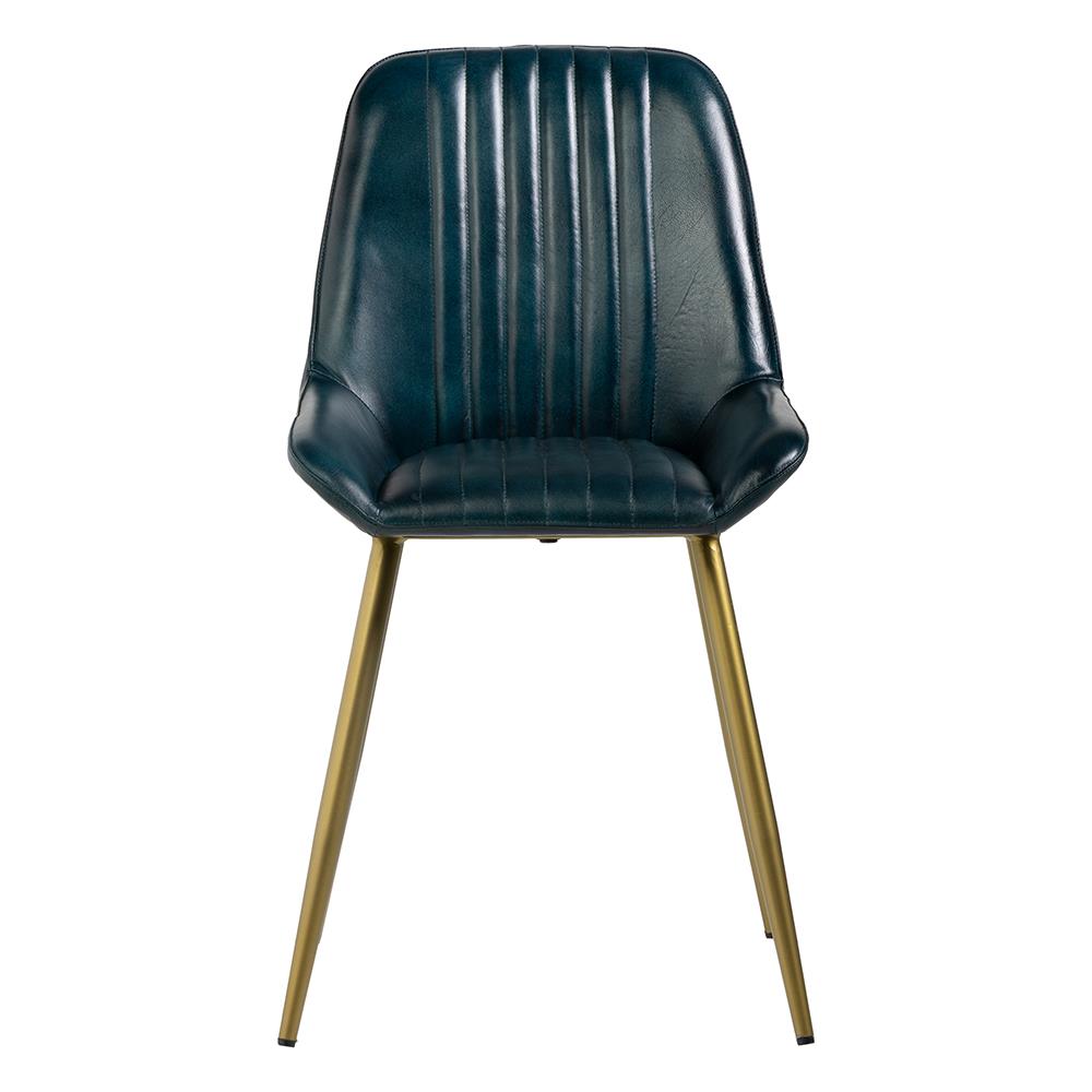 Brooklyn Dining Chair - Blue Real Leather Seat - Dull Gold Base