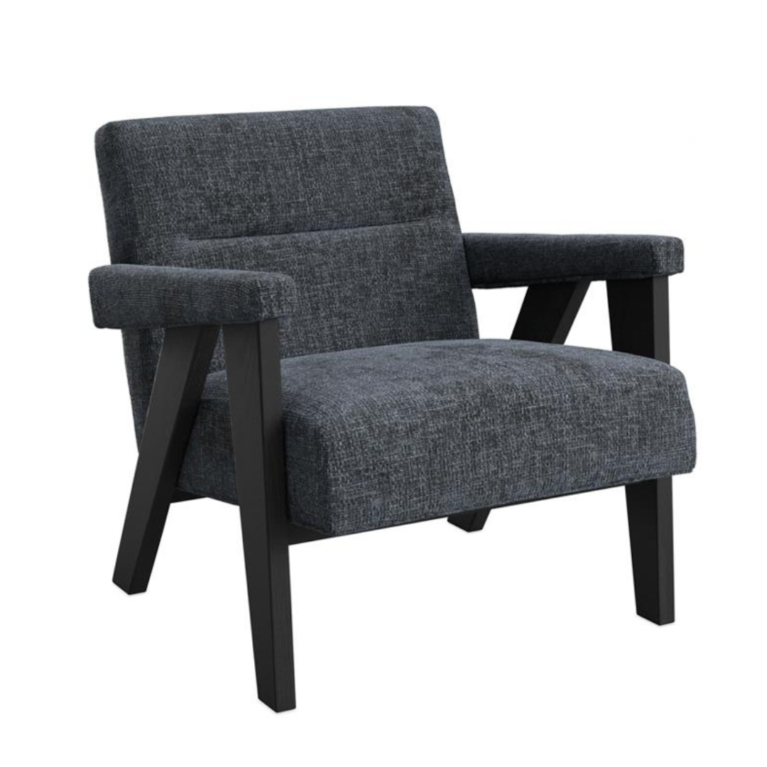 Otis Armchair - Charcoal Fabric Accent Seat - Brushed Black Wood Frame