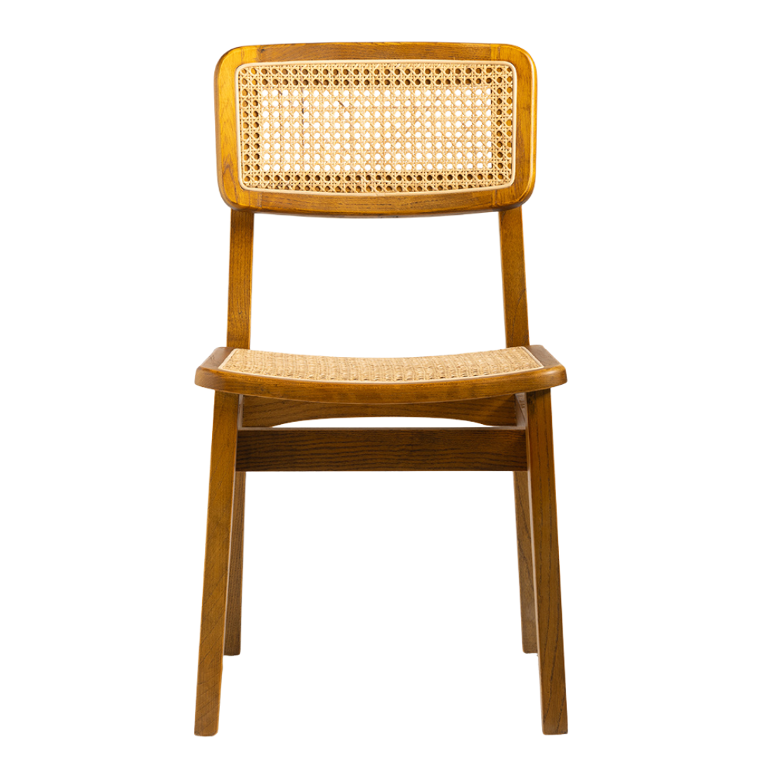 Katrina C Dining Chair - Natural Rattan Cane Seat - Light Brown Elm Frame