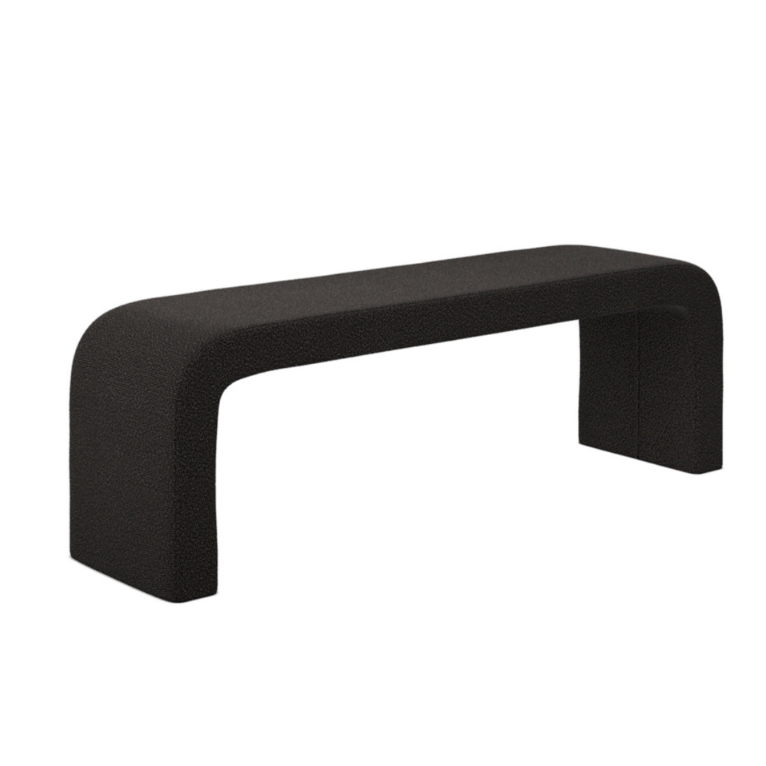 Renz Bench - Black Boucle Textured Upholstery- Curved Design - 150cm