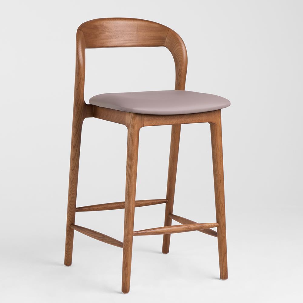 Copenhagen Bar Stool Grey Padded Seat Counter 66cm Seat Height Walnut Bow Frame