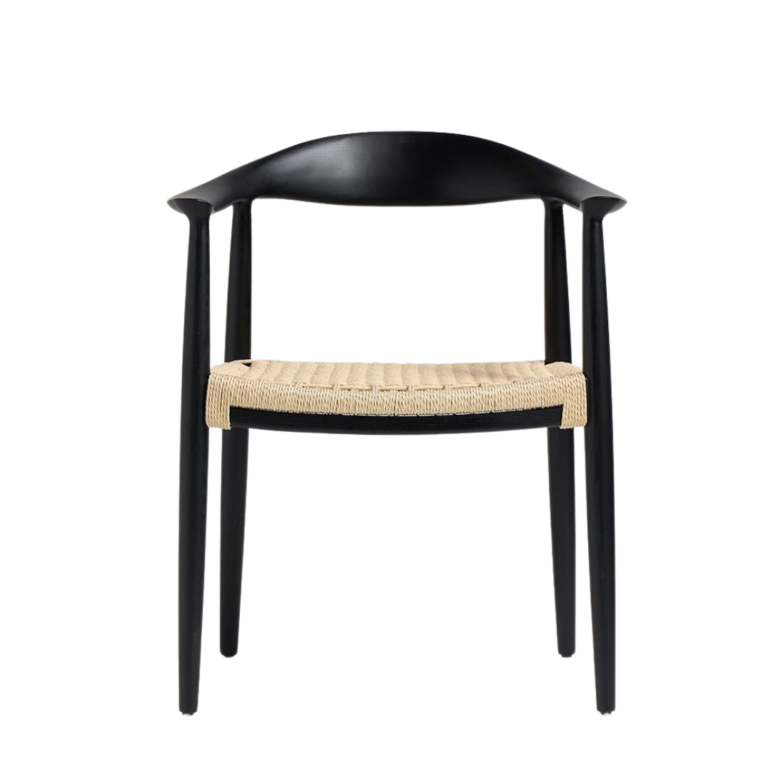 Kenny Dining Chair - Natural Triple Paper Coil Seat - Black Curved Frame