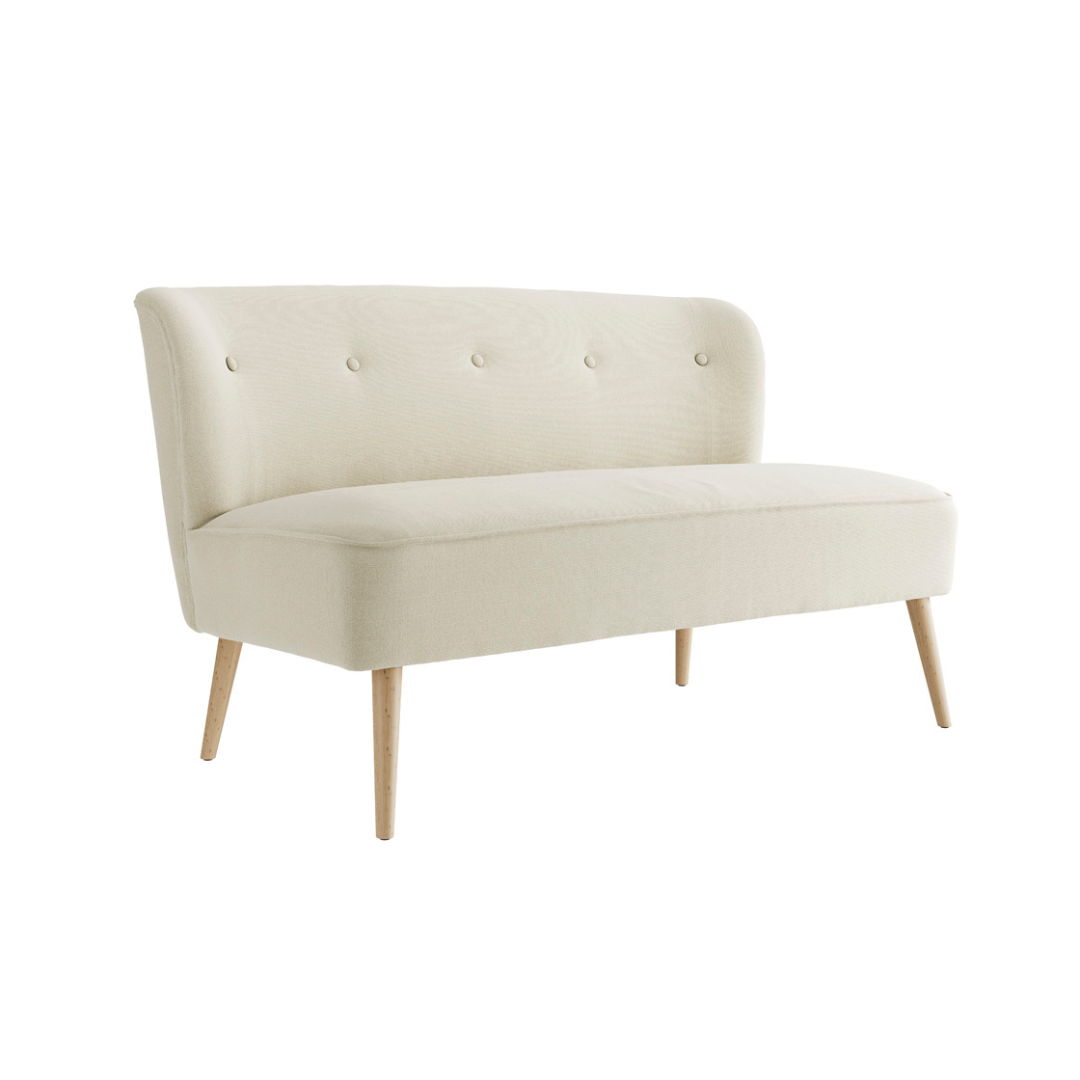 Brooke 2 Seater Sofa - Sand Cream Fabric Seat - Natural Blonde Wood Legs