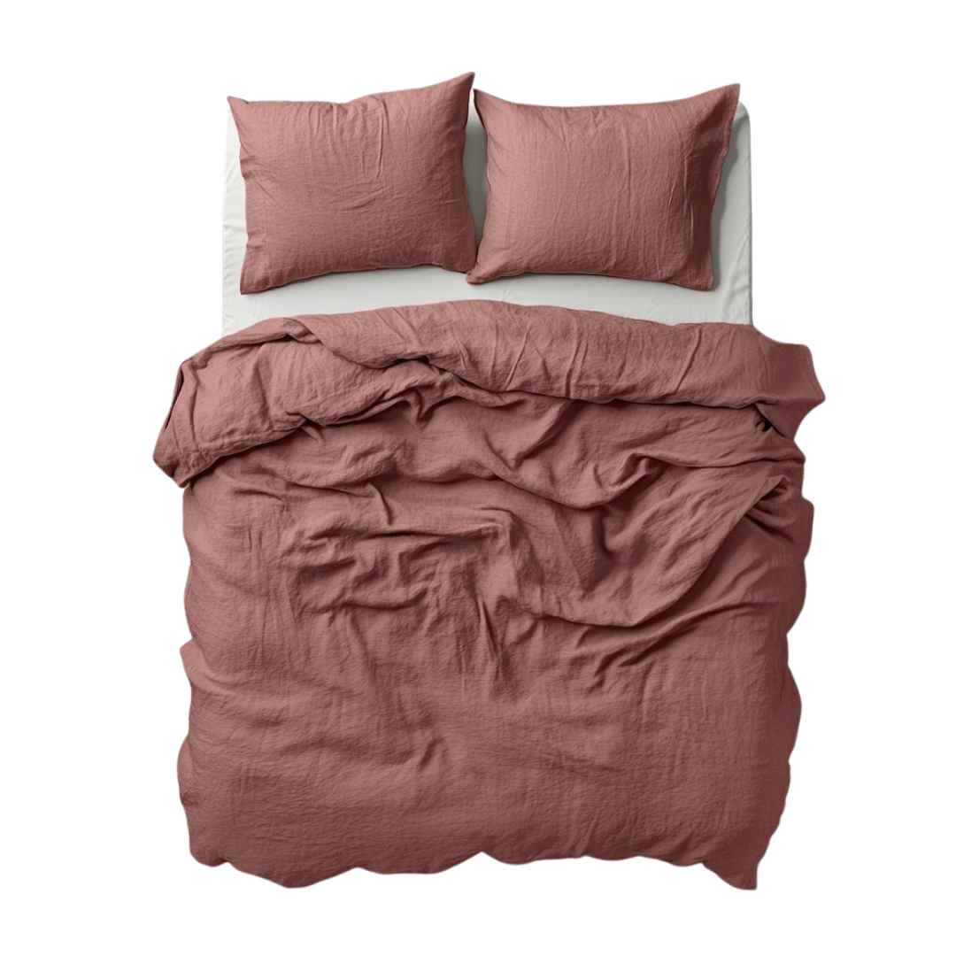 Duvet Cover & Pillowcase Set - Terracotta - Muslin Cotton - Super King