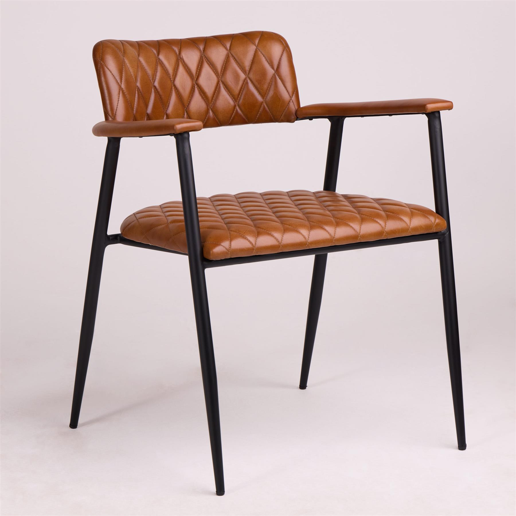 Chester Dining Chair - Tan Leather Seat - Black Metal Frame